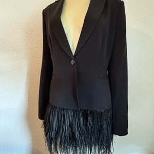 Black Tailored Blazer with Ostrich Feathers